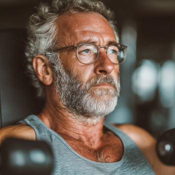 Persoană în vârstă practicând exerciții de echilibru